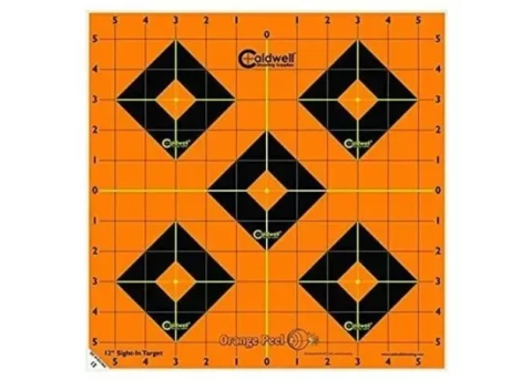 Caldwell Orange Peel Bullseye öntapadó lőlap – 12,7 × 12,7 cm, 25 ív